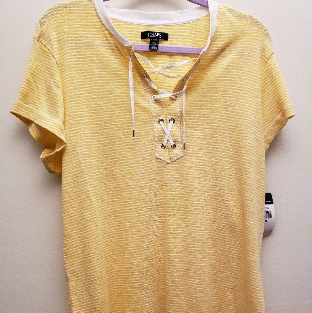 NWT Chaps Yellow&White Stripe Lace Up Top XL